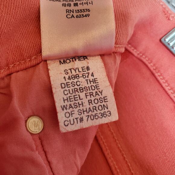 Mother Curbside Heel Fray Jeans Rose Of Sharon 25 Pink High Waisted Straight Leg - Picture 12 of 13
